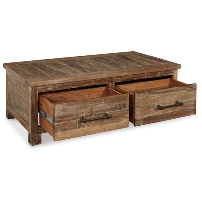 Randale 52" Brown Wood Coffee Table with Storage Drawers