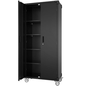 Metal Storage Cabinet with Wheels, Lockable Tool Cabinet with 4 Adjustable Shelves for Garage and Pantry - 1 of 4