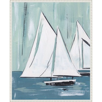 Sailing Winds I Abstract Blue and White Canvas Print with Floater Frame