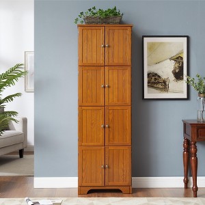 72.4" Tall Storage Cabinet Tall Storage Cabinet with 8 Doors and 4 Shelves ,Bookshelf, Kitchen, Dining Room, Office Freestanding Storage Cabinet, Oak - 1 of 4