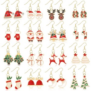 16 Pairs Christmas Stud Earrings Set with Enamel Holiday Designs. - 1 of 4