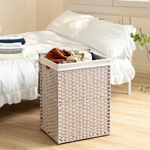 Laundry Hamper with Lid, Synthetic Rattan Clothes Laundry Basket with Lid and Handles, Foldable, Removable Liner - 1 of 4
