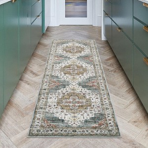 Vintage Area Rug Washable Medallion Floor Mats, Non-Slip Oriental Distressed Accent Rug, Non-Shedding Low Pile Indoor Carpet, Easy Cleaning - 1 of 4