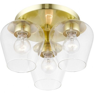 Willow Satin Brass 3-Light Flush Mount with Clear Glass