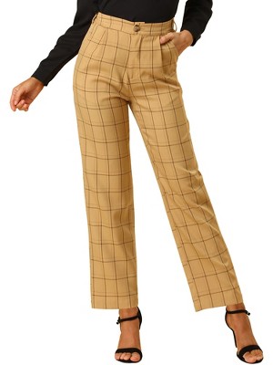 Allegra K Women's Plaid Elastic Waist Casual Work Office Long Trousers ...