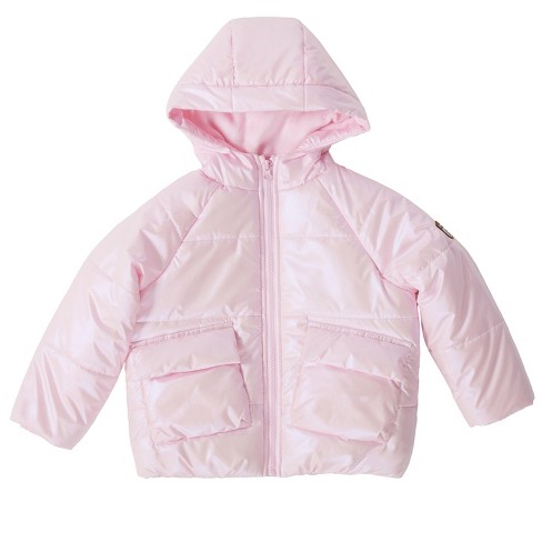 Bearpaw Girl s Metallic Puffer Coat With Hood Light Pink 7 Target