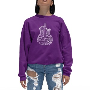 LA Pop Art Women's Word Art Crewneck Sweatshirt - Languages Guitar - 1 of 4