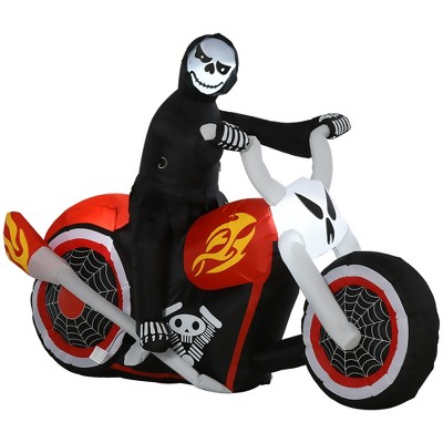 HOMCOM 70.75" Long Inflatable Halloween Grim Reaper Flaming Motorcycle Lighted Outdoor Garden Yard Party Decoration