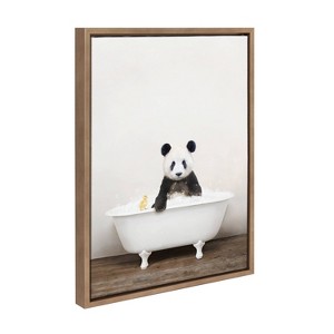 18" x 24" Sylvie Panda Waving in Rustic Bath Framed Canvas by Amy Peterson - Kate & Laurel All Things Decor - 1 of 4