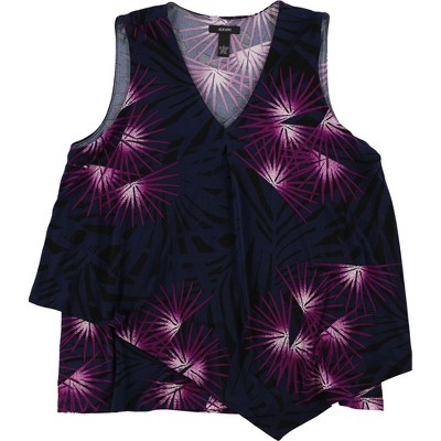 Alfani Womens Palm Floral Sleeveless Blouse Top