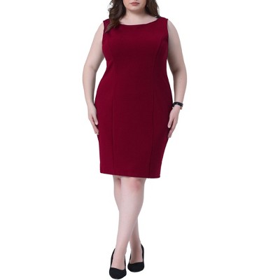 Agnes Orinda Women's Plus Size Office Club Classic Boat Neck Sleeveless Bodycon Dresses