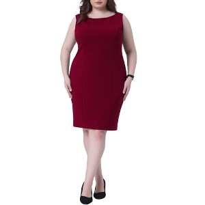 Agnes Orinda Women's Plus Size Office Club Classic Boat Neck Sleeveless Bodycon Dresses - 1 of 4