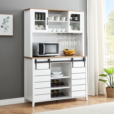 Farmhouse Coffee Bar Cabinet with Sliding Barn Doors