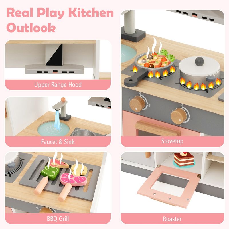 Costway Kids Chef Play Kitchen Set Toddlers Wooden Pretend Toy Playset with Range Hood, 5 of 11