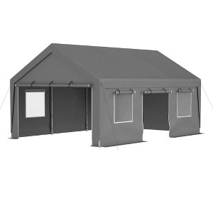 SEVOBAL Carports and Storage Sheds Large Canopy with Roll-Up Doors and Galvanized Frame for Outdoor Protection, Silver, 240"*127.2"*117.6" - 1 of 4