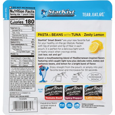 StarKist Smart Bowls Tuna Pasta &#38; Beans Zesty Lemon - 4.5oz