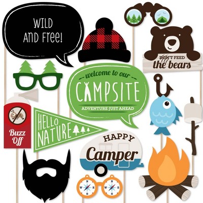 Big Dot of Happiness Happy Camper - Camping Photo Booth Props Kit - 20 Count