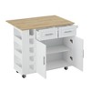 VYNXARIA Multi-Functional Kitchen Island Cart with 2 Door Cabinet and Two Drawers,Wine Rack,and Foldable Rubberwood Table Top(White) - 3 of 4