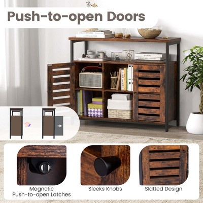 Rustic Brown MDF Industrial Buffet Cabinet with Adjustable Shelves