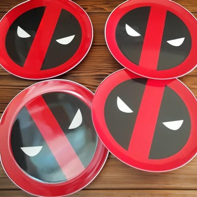 Red and Black Melamine Deadpool Halloween Plates Set