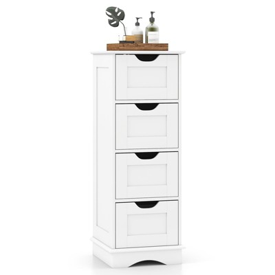 Tangkula 4-Drawer Bathroom Cabinet w/Cut-out Handles Anti-toppling Device Narrow Entryway