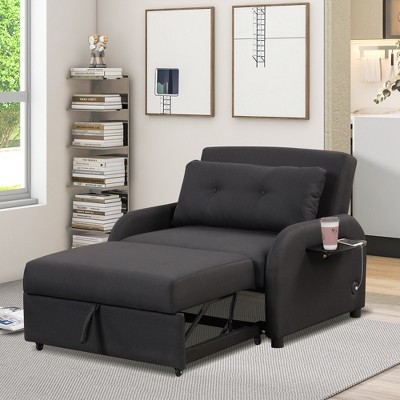 3-in-1 Pull Out Sofa Sleeper with Wing Tables & USB Charging - Convertible Couch Bed for Living & Recreation Rooms