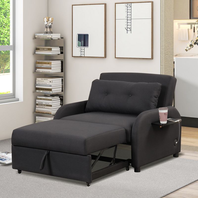 3 in 1 Pull Out Sleeper Sofa with 2 Wing Table and USB Charge-ModernLuxe, 2 of 15