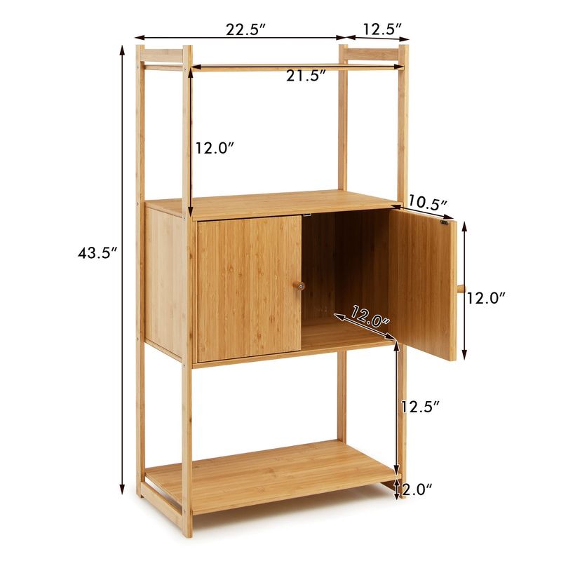 Costway Bamboo Bathroom Cabinet Freestanding Tall Storage Shelf Unit w/2 Doors & Shelves, 4 of 11