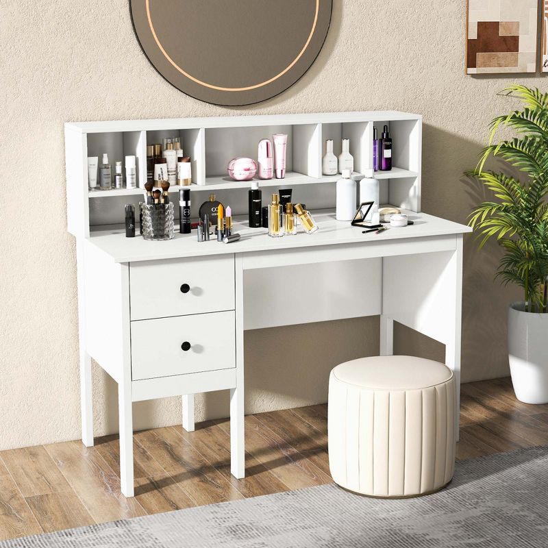 Costway 48" Computer Desk with Power Outlets Type-C 5-Cubby Hutch & 2 Storage Drawers Black/White, 4 of 11