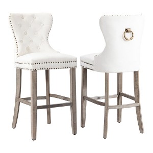 WestinTrends 29" Tufted Upholstered Velvet Bar Stool with Metal Footrest (Set of 2) - 1 of 4