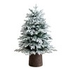 Nearly Natural 4' Pre-Lit Artificial Flocked Christmas Tree in Decorative Trunk Planter - 2 of 4