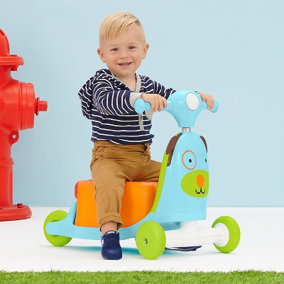 Blue and Orange Dog 3-in-1 Ride-On Scooter and Wagon Toy