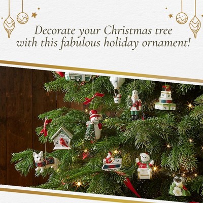 Elegant White and Red Porcelain Birdhouse Christmas Ornament