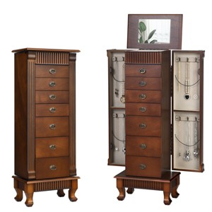 Costway Jewelry Cabinet Storage Chest Stand Organizer Necklace Wood - 1 of 4