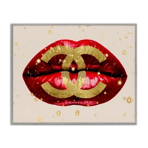 Stupell Industries Vibrant Red Sparkle Lips Fashion Designer Logo Black Framed Giclee Art - 1 of 4