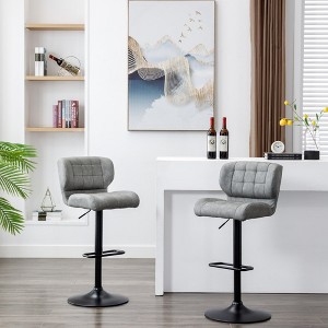 DOMETOUR 2 pc Gas Lift Armless Faux Leather Barstool-Pewter Grey - 1 of 4