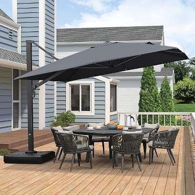 PURPLE LEAF Square Patio Umbrella with Base Large Outdoor Offset Umbrella 360-degree Rotation Cantilever Umbrella for Garden Deck Backyard Pool
