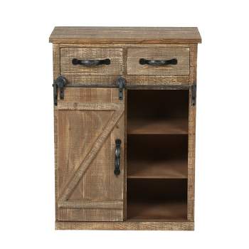 LuxenHome Rustic Wood Sliding Barn Door Storage Cabinet. Brown