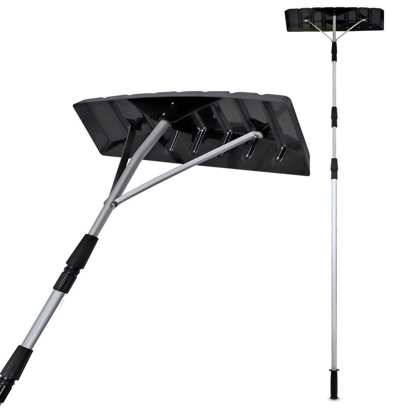 Gardenised  Aluminum Snow & Leaf Removal Tool & Pusher Scraper with 24” Oversized Rolling Blade, Lightweight 5-21’ Telescoping Extendable TPE Handle, 1 of 12