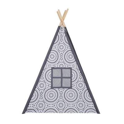 Gray and White Polka Dot Teepee with Solid Wood Poles