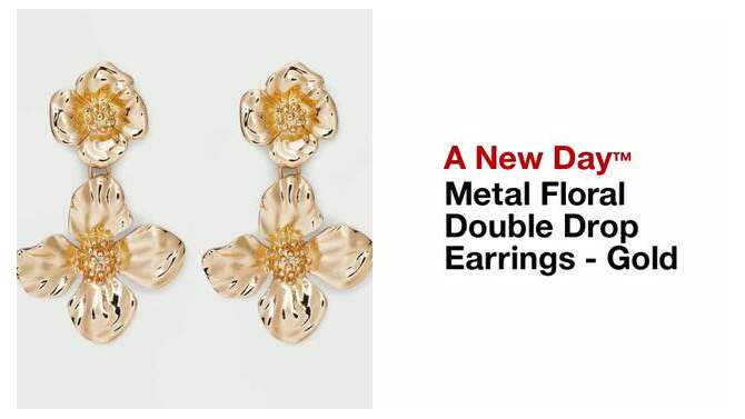 Metal Floral Double Drop Earrings - A New Day&#8482; Gold, 2 of 11, play video