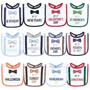 Little Treasure Baby Boy Cotton Bibs 12pk, Holiday Bow Ties, One Size - 1 of 2