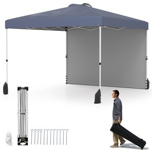 Tangkula 10 X 10 FT Pop up Canopy Tent w/ 1 Sidewall Wheeled Bag 8 Stakes & 4 Wind Ropes - 1 of 4