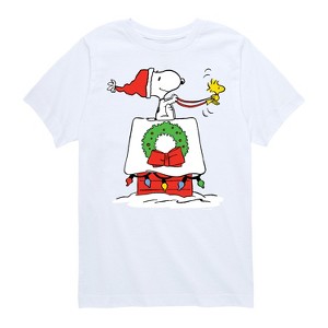 Boys' - Peanuts - Snoopy & Woodstock House Sleigh Short Sleeve Graphic T-Shirt - 1 of 4