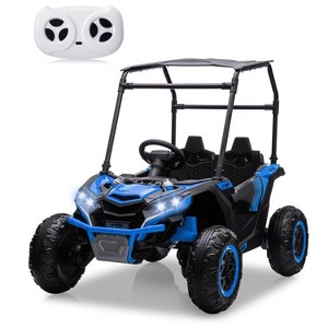 24V 4WD 2-Seater Kids Ride-On UTV w/Sun Shade, Remote Control, LED Lights, Music, Shock Absorbers, 4×75W  Motors - 1 of 4