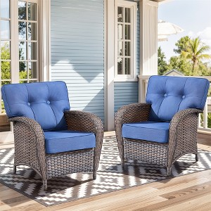 Gymojoy 2 Pieces Patio Outdoor Wicker Chair with Cushion - 1 of 4