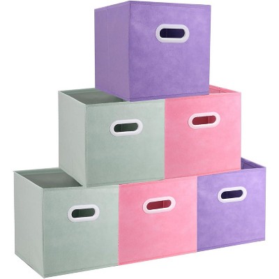 DOMETOUR 6 Piece 6pcs Drawer Type Mixed Color Storage Box, 11 Inch Collapsible Storage Cube Organizer