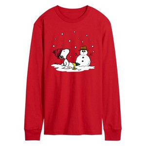 Men's - Peanuts - Snoopy Woodstock Snowman Long Sleeve Graphic T-Shirt - 1 of 4