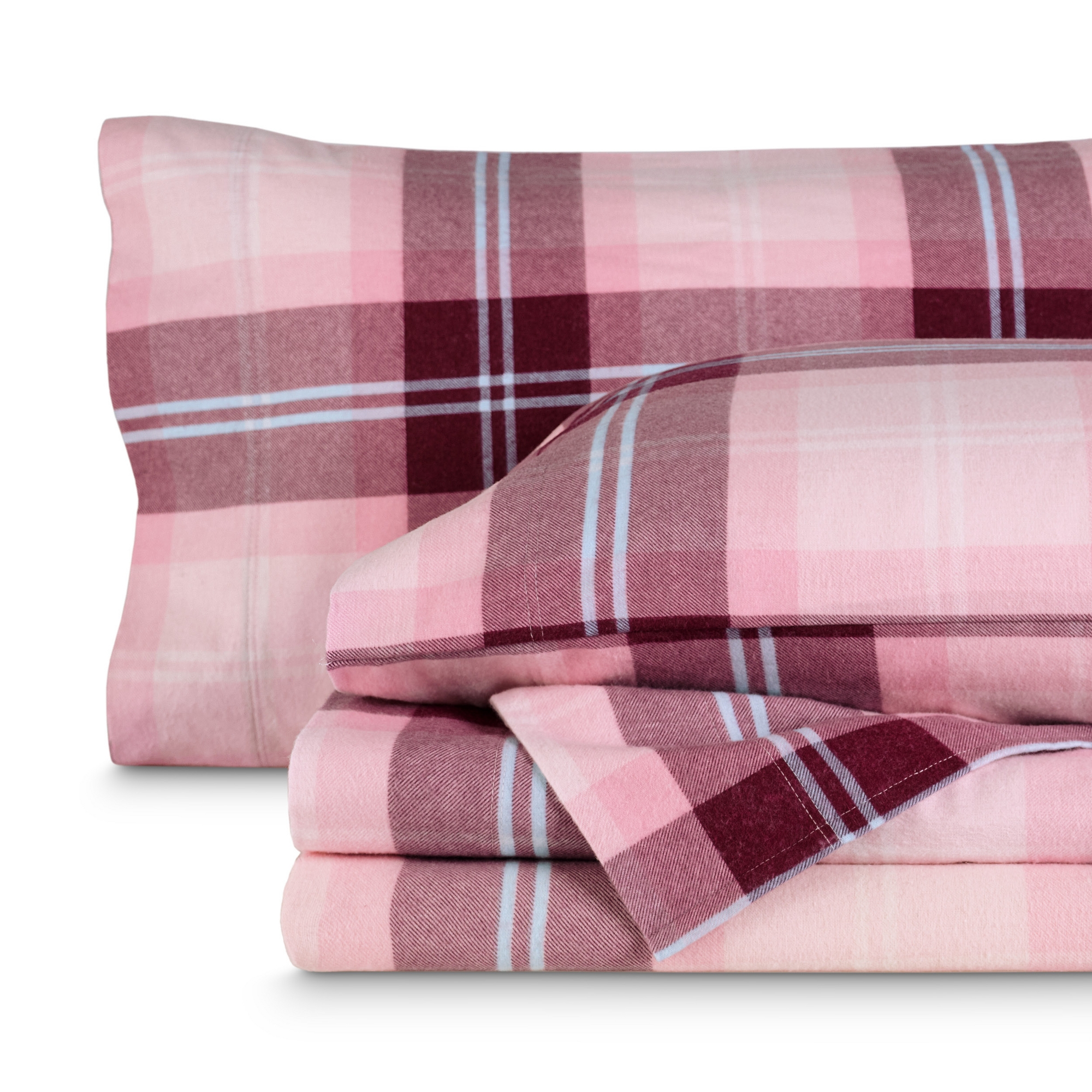 Flannel Sheet Set - Queen Symphony Plaid - Pink