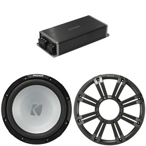 Kicker Marine KPX500.1 Powersports Amp & 12" Free Air 2 Ohm ( Charcoal Grill ) Subwoofer Audio Upgrade - 1 of 4